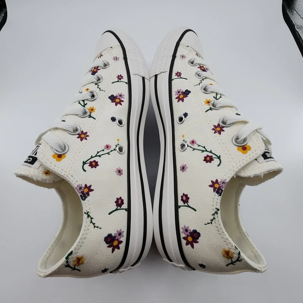 Converse Chuck Taylor All Star Low Shoes Womens 9 Cream Embroidered Floral NEW - Picture 10 of 11